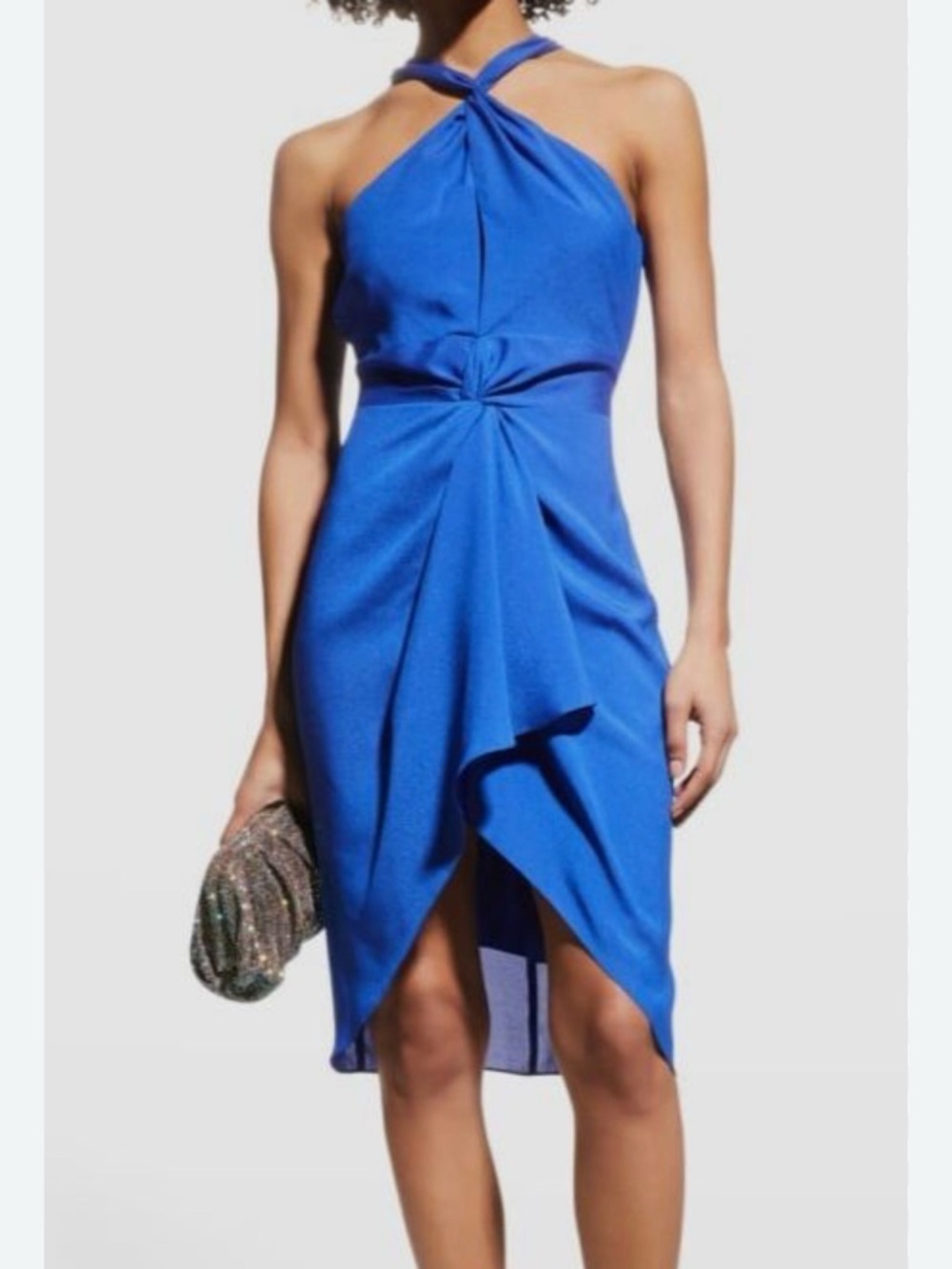 $295 One33 Social Women's Blue Twist-Front Draped Halter Dress 2 nwt